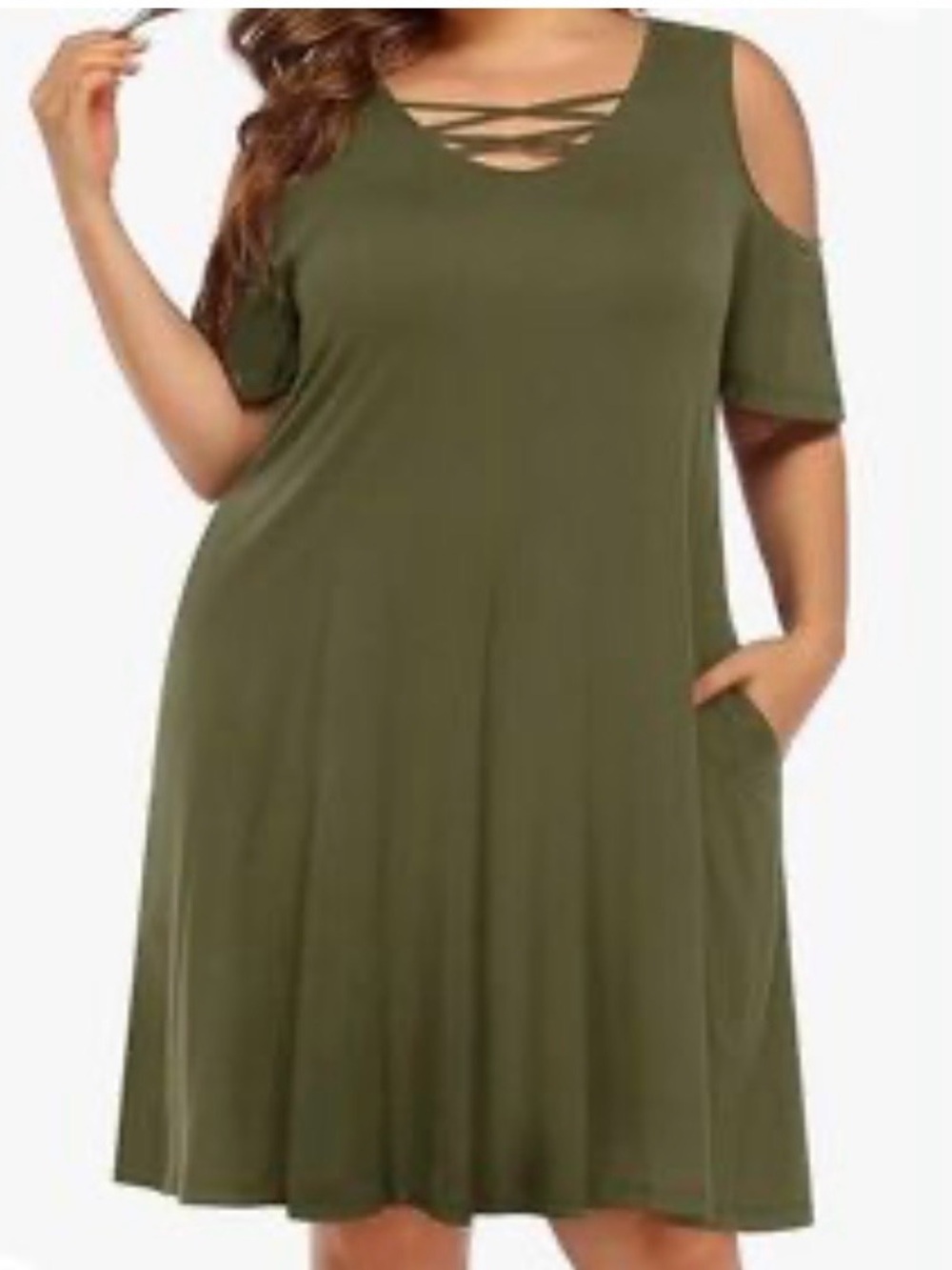 Fashion Pinup Olive Green Cold-Shoulder Mini Dress with Crisscross Neckline NWT